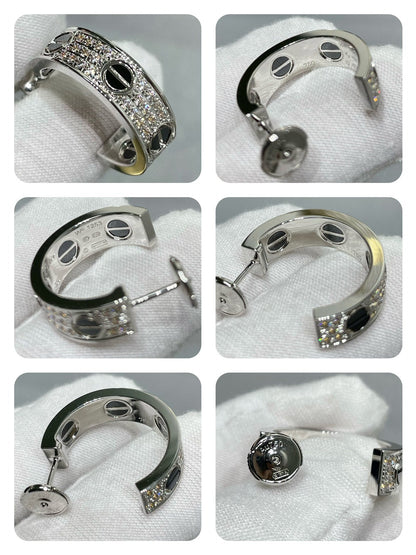 [Star Jewelry]LOVE CERAMIC DIAMOND PAVED SILVER EARRINGS