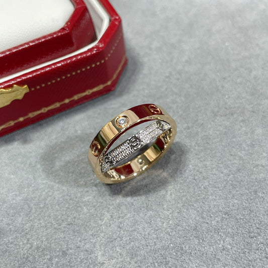 [Star Jewelry]LOVE PINK GOLD SILVER DIAMOND DOUBLE RING