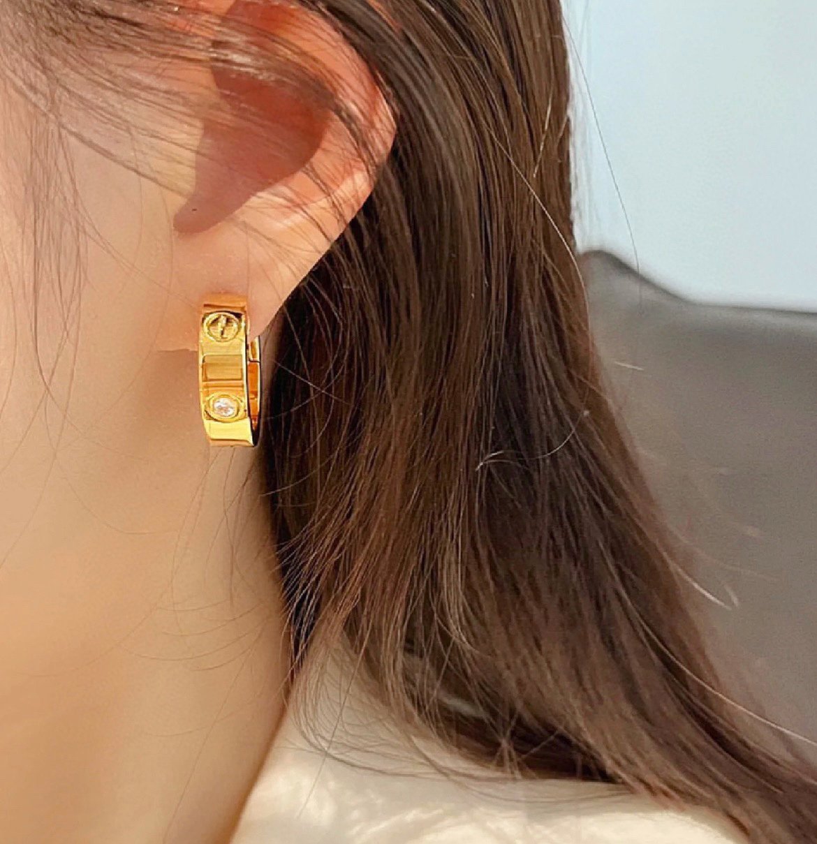 [Star Jewelry]LOVE 5.5MM 1 DIAMOND EARRINGS