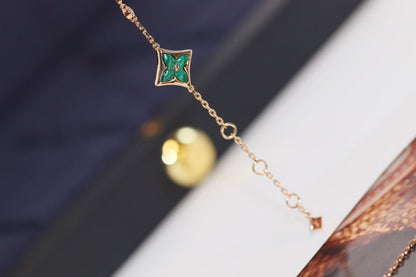 [Star Jewelry]STAR AND SUN 4 MOTIF PINK GOLD MALACHITE BRACELET