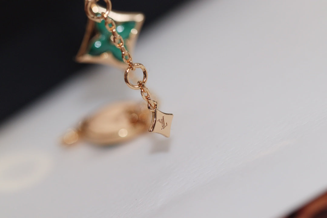 [Star Jewelry]STAR AND SUN 4 MOTIF PINK GOLD MALACHITE BRACELET