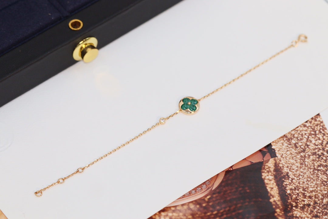 [Star Jewelry]STAR AND SUN 4 MOTIF PINK GOLD MALACHITE BRACELET