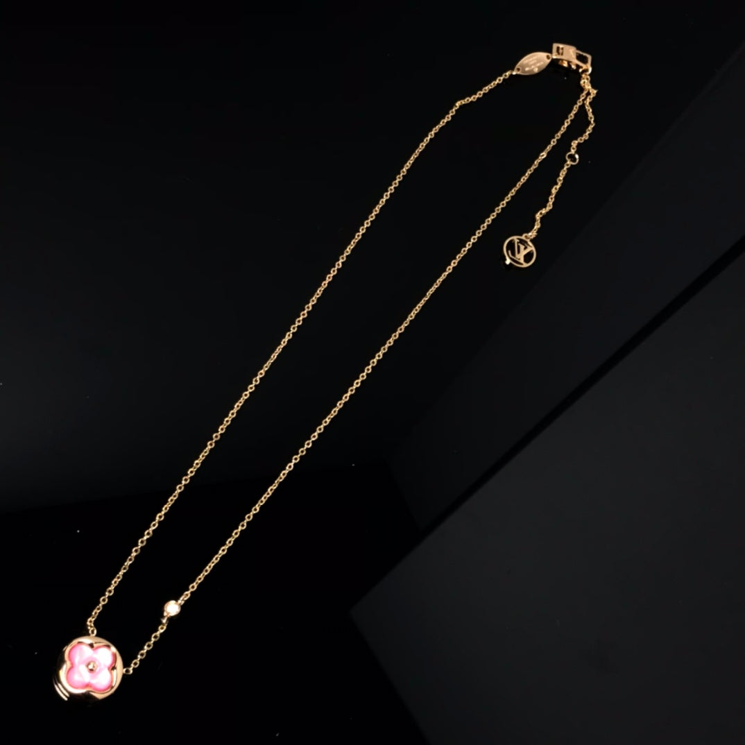 [Star Jewelry]COLOR BLOSSOM PINK MOP SUN GOLD NECKLACE