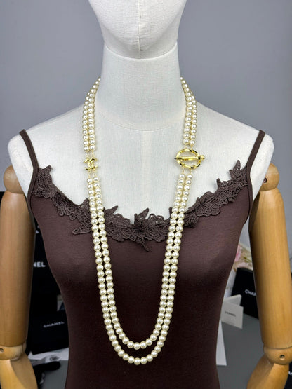 [Star Jewelry]25K Pencil Double C Double-Layer Pearl Sweater Chain