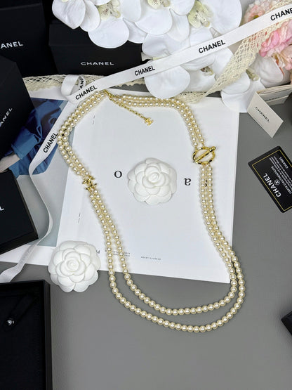 [Star Jewelry]25K Pencil Double C Double-Layer Pearl Sweater Chain