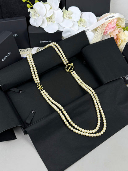 [Star Jewelry]25K Pencil Double C Double-Layer Pearl Sweater Chain