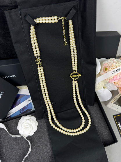 [Star Jewelry]25K Pencil Double C Double-Layer Pearl Sweater Chain