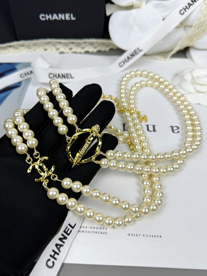 [Star Jewelry]25K Pencil Double C Double-Layer Pearl Sweater Chain