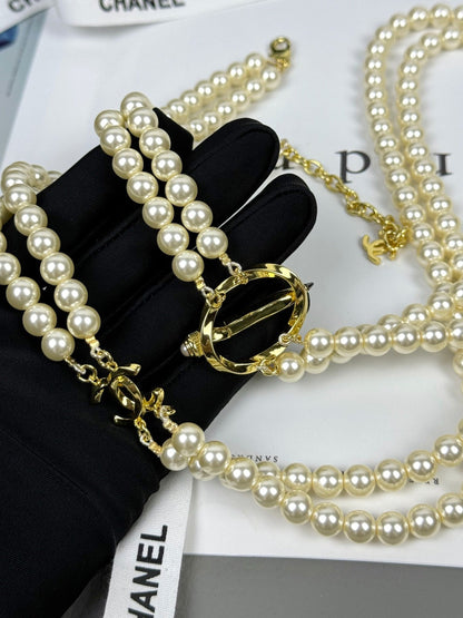 [Star Jewelry]25K Pencil Double C Double-Layer Pearl Sweater Chain