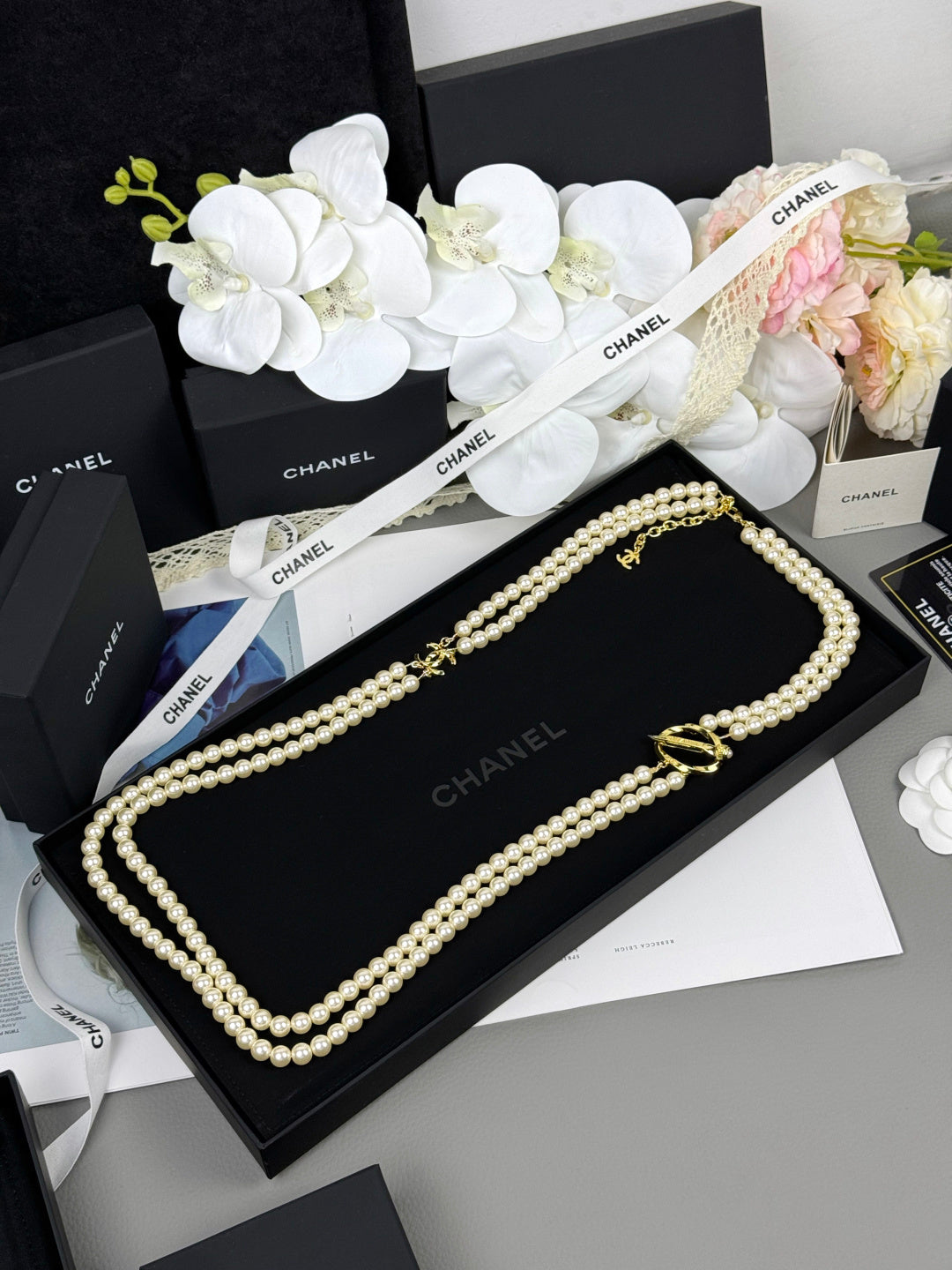 [Star Jewelry]25K Pencil Double C Double-Layer Pearl Sweater Chain