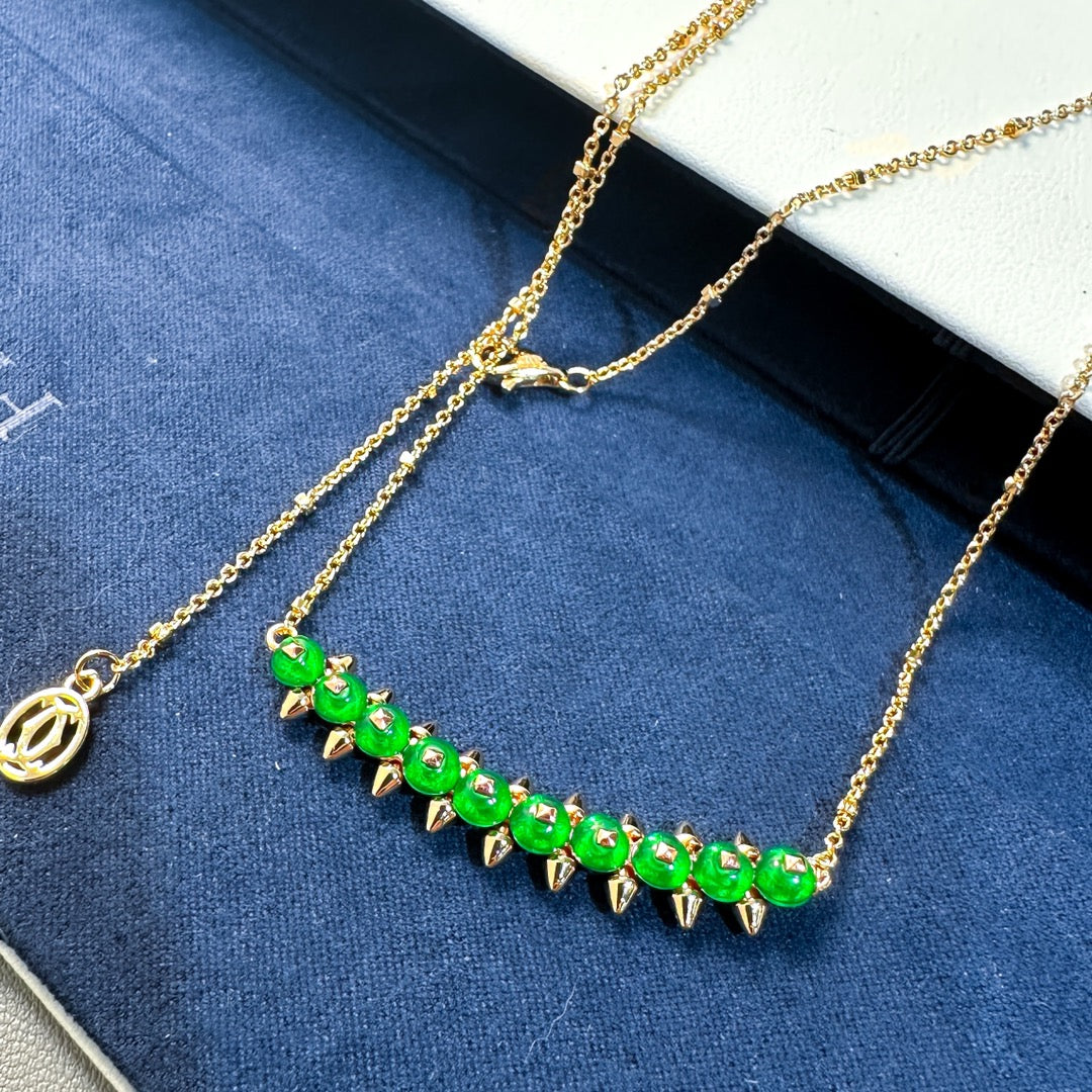 [Star Jewelry]New Arrival: Green Bead Rivet Necklace