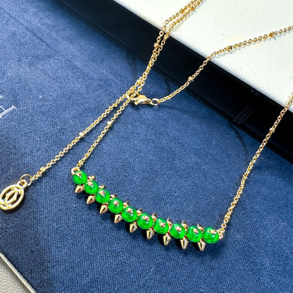 [Star Jewelry]New Arrival: Green Bead Rivet Necklace