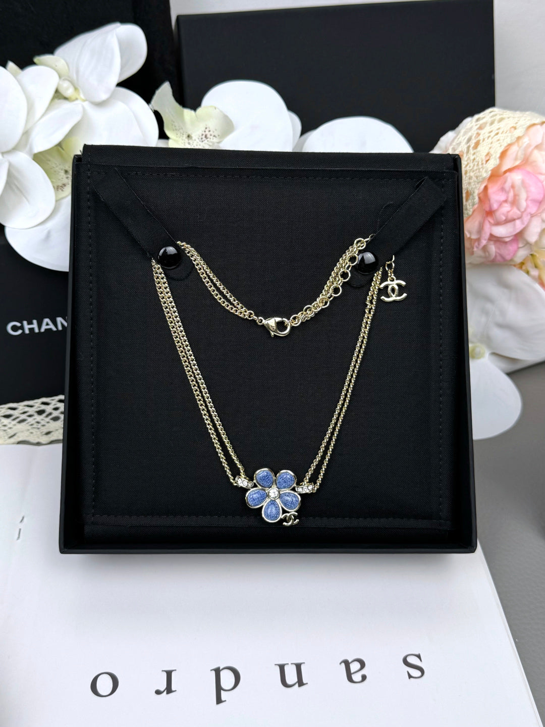 [Star Jewelry]New Blue Floral Double-Layer Necklace