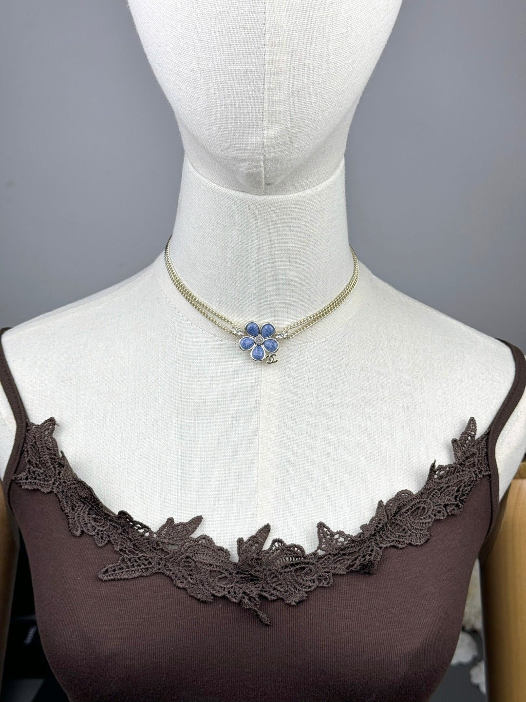 [Star Jewelry]New Blue Floral Double-Layer Necklace