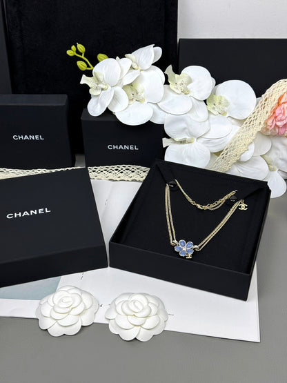 [Star Jewelry]New Blue Floral Double-Layer Necklace
