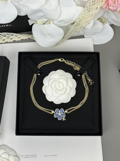 [Star Jewelry]New Blue Floral Double-Layer Necklace