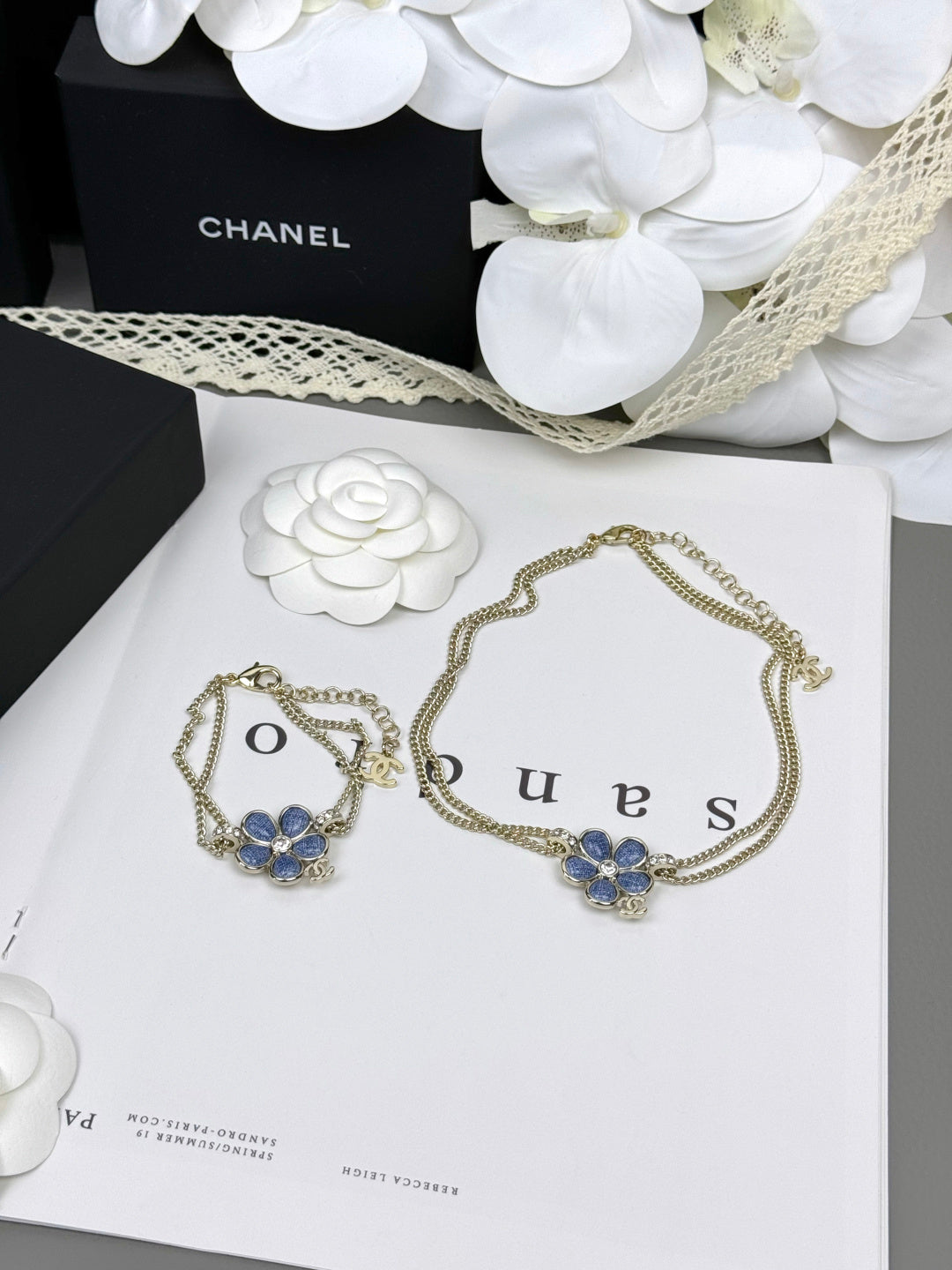 [Star Jewelry]VOLTE New Blue Floral Double-Layer Bracelet