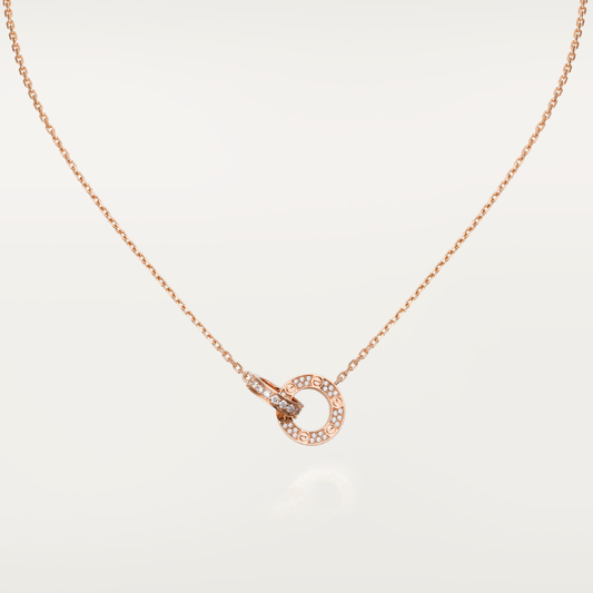 [Star Jewelry]LOVE 7.6MM NECKLACE ROSE GOLD AND SILVER  FULL DIAMOND