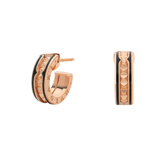 [Star Jewelry]ZERO 1 ROCK PINK GOLD EARRINGS WITH STUDDED SPIRAL AND BLACK CERAMIC