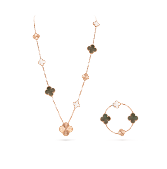 [Star Jewelry]DETACHABLE CLOVER 15(11+4) FLOWER SILVER NECKLACE SET