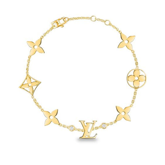 [Star Jewelry]STAR AND SUN 7 MOTIFS GOLD BRACELET