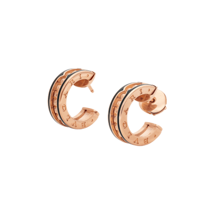 [Star Jewelry]ZERO 1 ROCK PINK GOLD EARRINGS WITH STUDDED SPIRAL AND BLACK CERAMIC