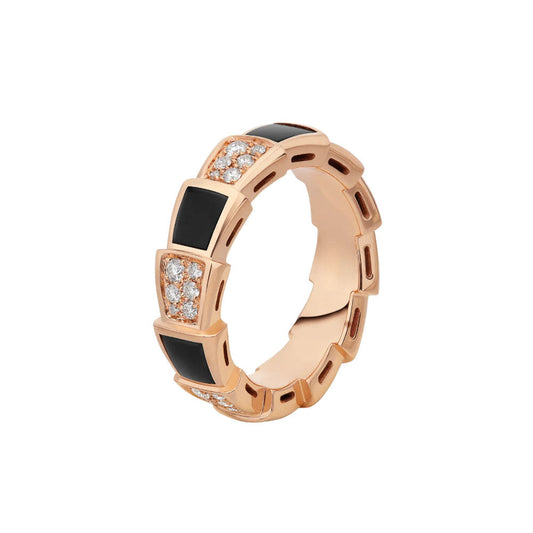 [Star Jewelry]SERPENTI RING PINK GOLD BLACK MOP DIAMOND PAVED 4MM