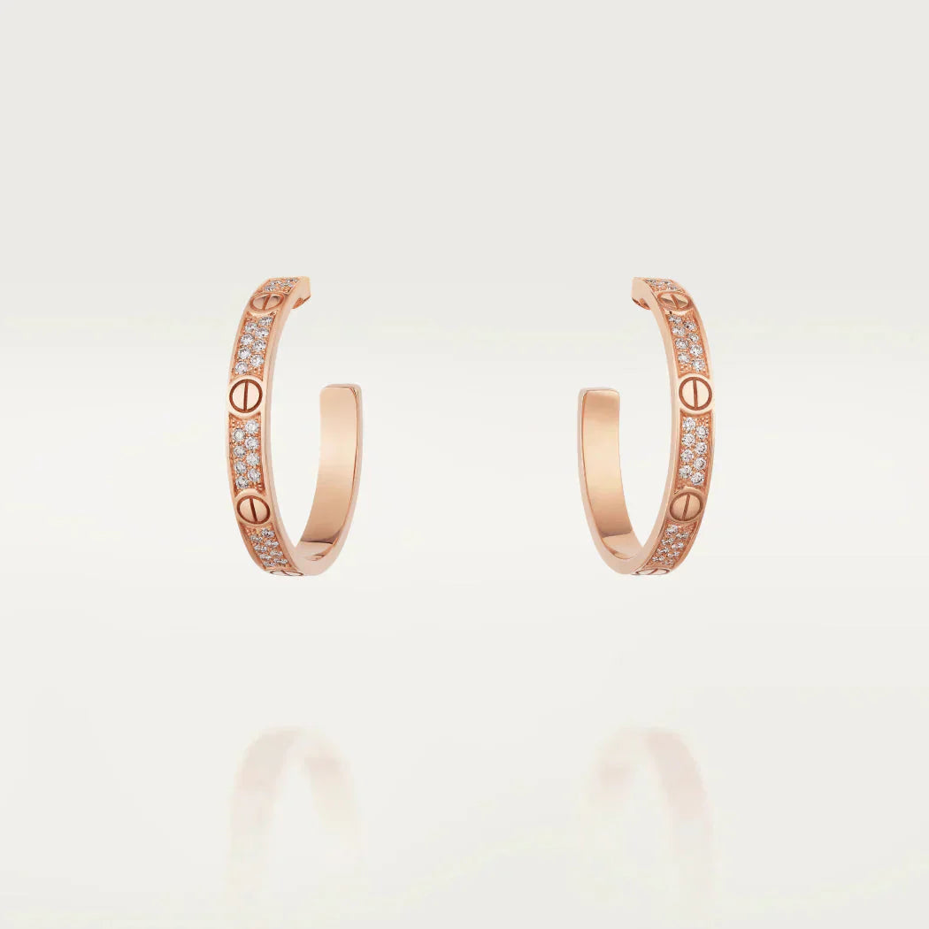 [Star Jewelry]LOVE DIAMOND PINK GOLD HOOP EARRINGS