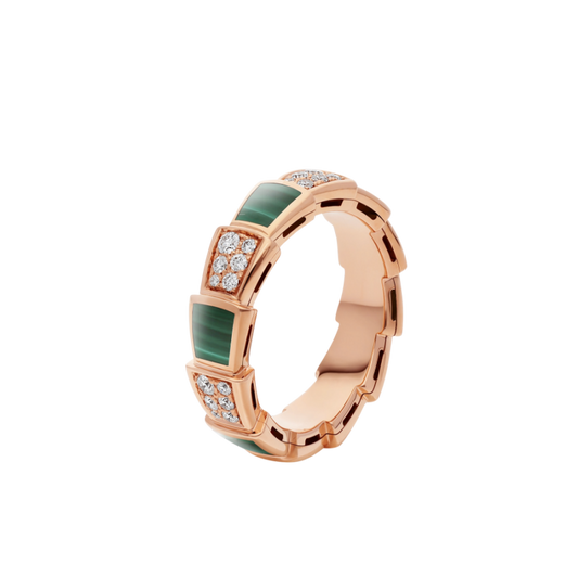 [Star Jewelry]SERPENTI RING PINK GOLD MALACHITE DIAMOND PAVED 4MM