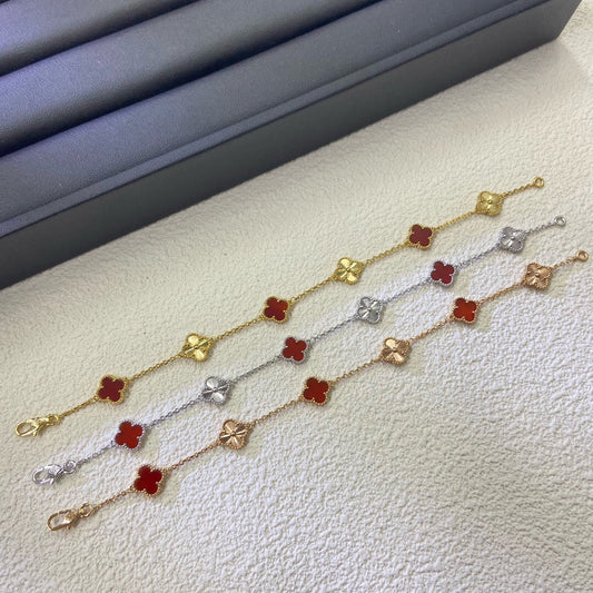[Star Jewelry]CLOVER 6 MOTIF RED AGATE LASER BRACELET