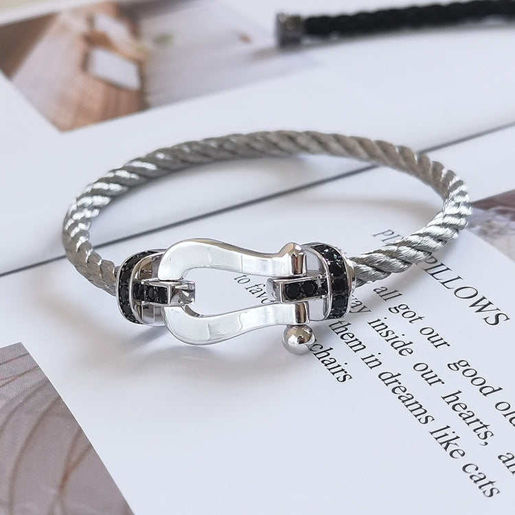 [Star Jewelry]FORCE LARGE HORSESHOE BLACK DIAMOND BRACELET SILVER