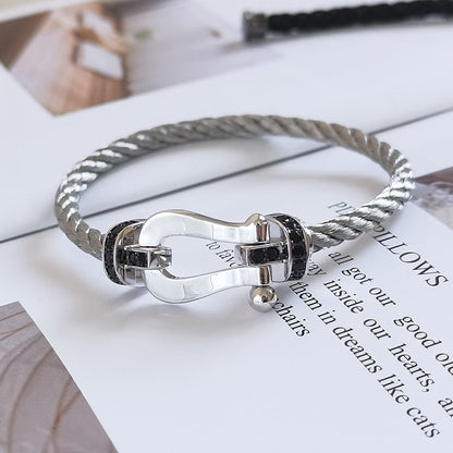 [Star Jewelry]FORCE LARGE HORSESHOE BLACK DIAMOND BRACELET SILVER