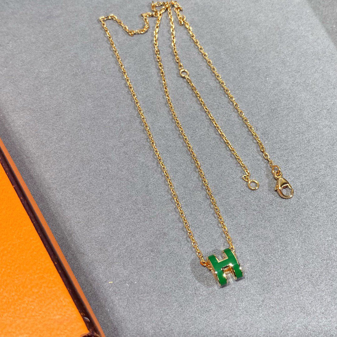 [Star Jewelry]POP H GREEN NECKLACE SILVER AND GOLD