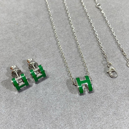 [Star Jewelry]POP H GREEN NECKLACE SILVER AND GOLD