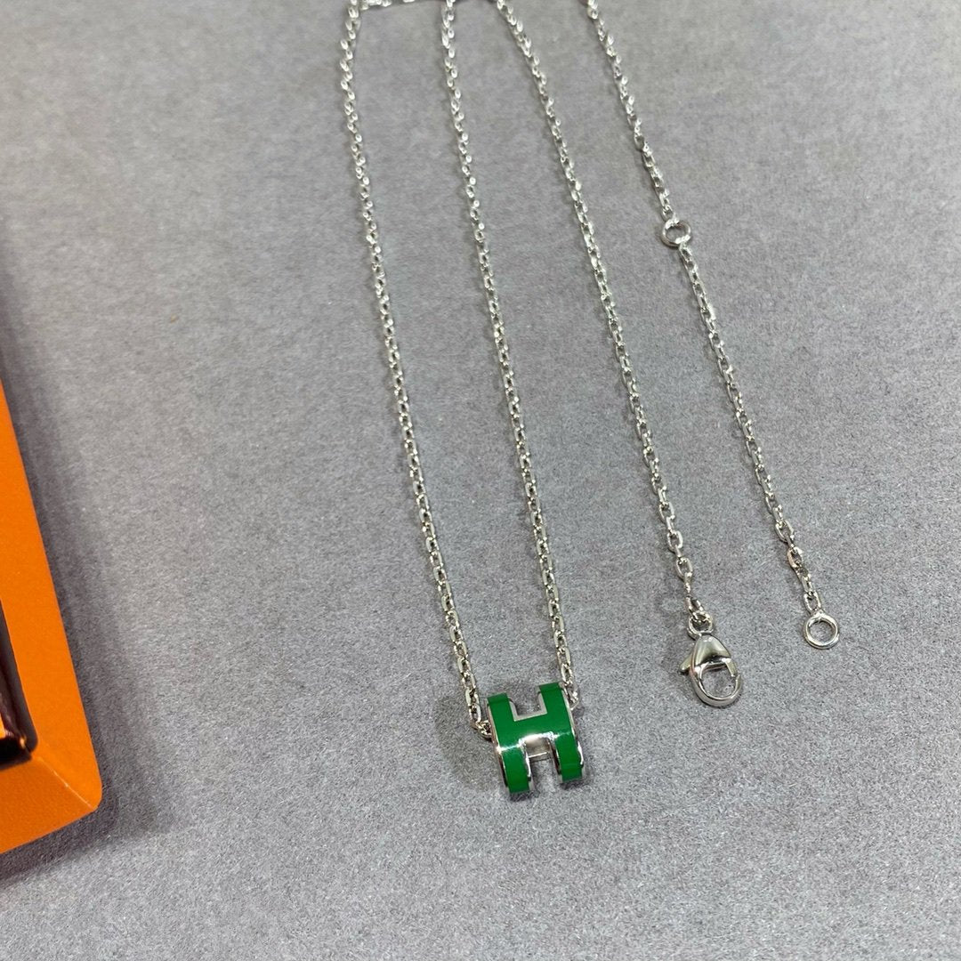 [Star Jewelry]POP H GREEN NECKLACE SILVER AND GOLD