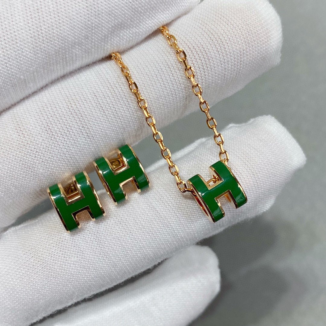 [Star Jewelry]POP H GREEN NECKLACE SILVER AND GOLD