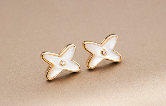 [Star Jewelry]JEUX DE WHITE MOP ROSE GOLD DIAMOND EARRINGS