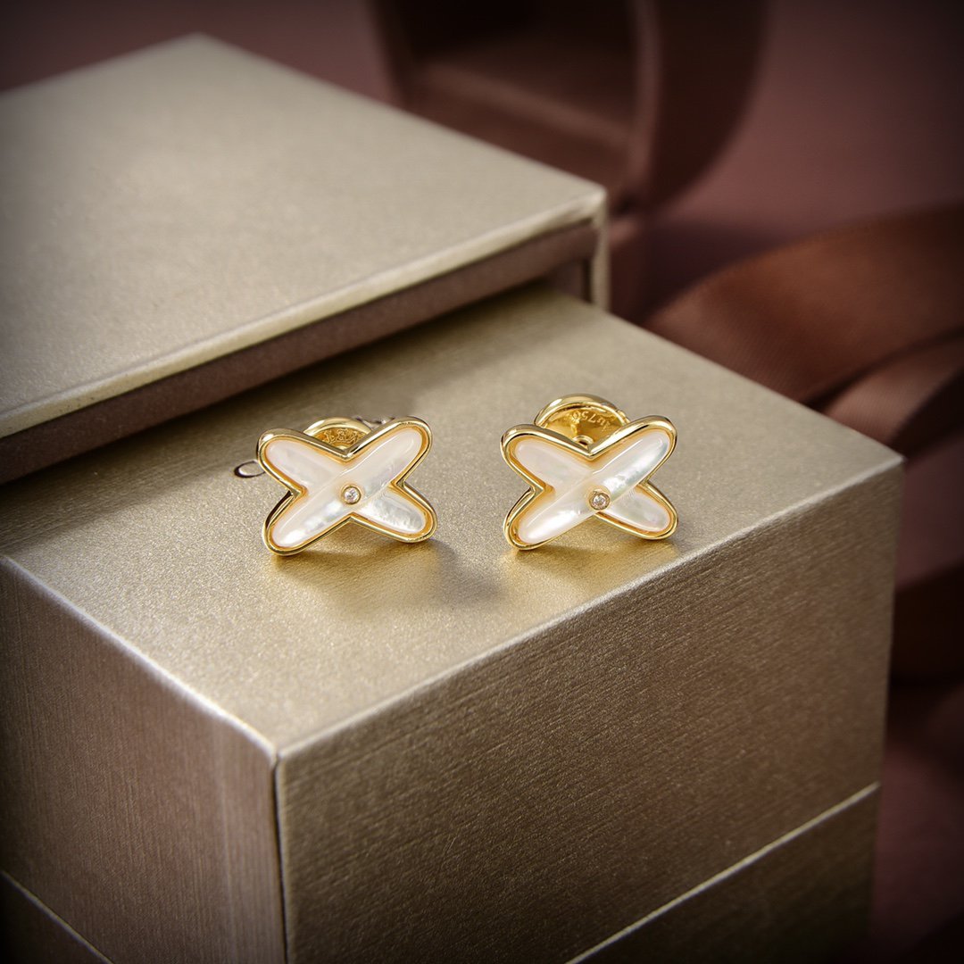 [Star Jewelry]JEUX DE WHITE MOP GOLD DIAMOND EARRINGS