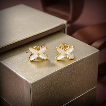 [Star Jewelry]JEUX DE WHITE MOP GOLD DIAMOND EARRINGS
