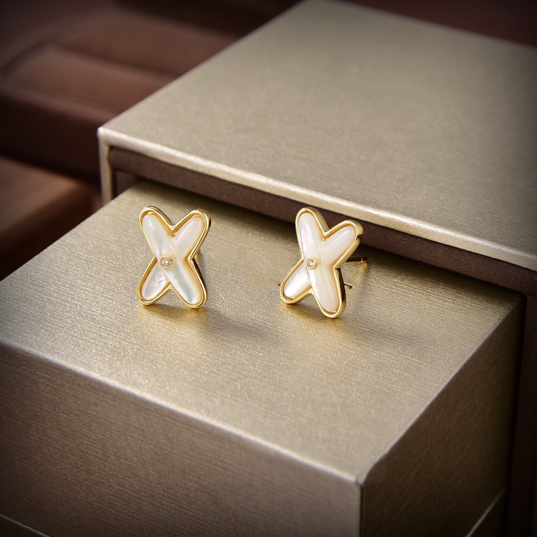 [Star Jewelry]JEUX DE WHITE MOP GOLD DIAMOND EARRINGS