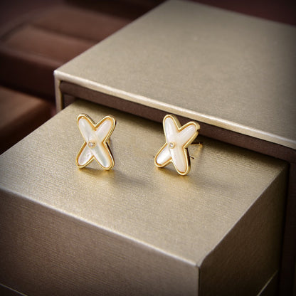 [Star Jewelry]JEUX DE WHITE MOP GOLD DIAMOND EARRINGS