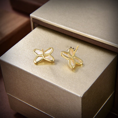 [Star Jewelry]JEUX DE WHITE MOP GOLD DIAMOND EARRINGS