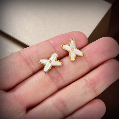 [Star Jewelry]JEUX DE WHITE MOP GOLD DIAMOND EARRINGS