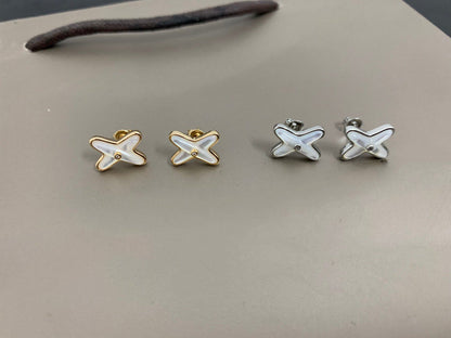 [Star Jewelry]JEUX DE WHITE MOP SILVER DIAMOND EARRINGS