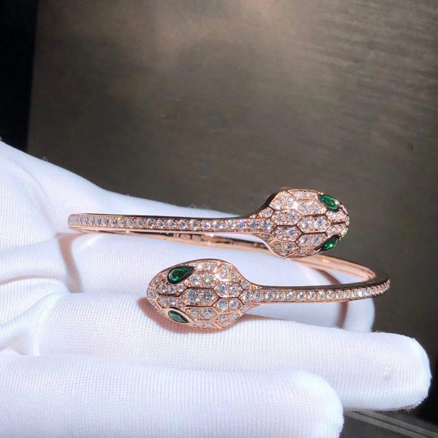 [Star Jewelry]SERPENTI BRACELET PINK GOLD MALACHITE DIAMOND DOUBLE SNAKE