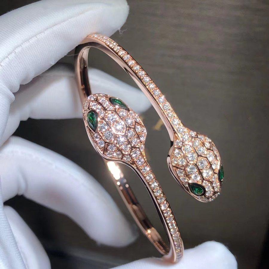 [Star Jewelry]SERPENTI BRACELET PINK GOLD MALACHITE DIAMOND DOUBLE SNAKE