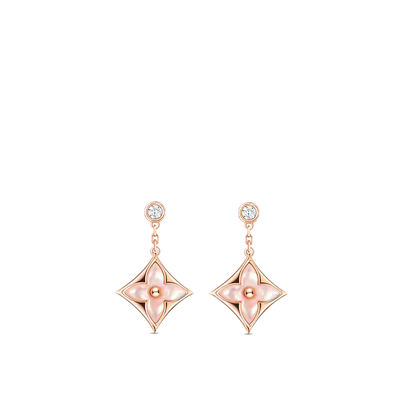 [Star Jewelry]DOUBLE STAR PINK GOLD MOP DROP EARRINGS
