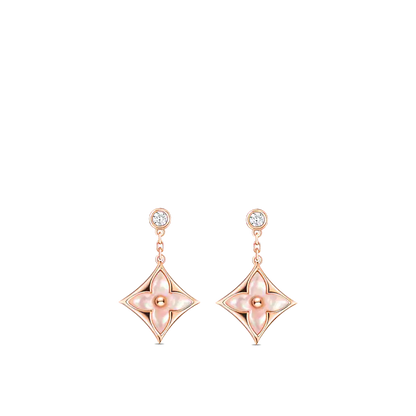 [Star Jewelry]DOUBLE STAR PINK GOLD MOP DROP EARRINGS